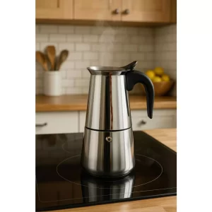 Luxuosa Cafeteira Italiana em Aço Inoxidável para 12 Xícaras, Compatível com Fogão de Indução