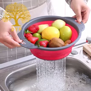 Escorredor Dobrável Retrátil de Silicone Macarrão Massa Legumes Saladas e Frutas de Cozinha e Restaurante