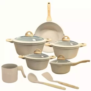 Jogo de Panelas 5 Peças Indução Gás Conjunto de Panelas Revestido em Cerâmica Granito Antiaderente Frigideira Caçarola