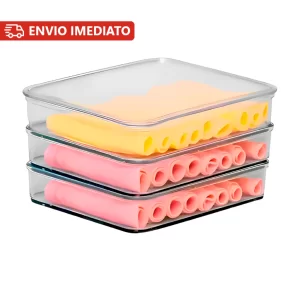 Porta Frios Presunto Queijo Acrílico Resistente Triplex Triplo Com Tampa Hermético Empilhável