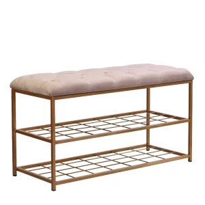 Sapateira/Banco 2 Andares Metal Dourado c/ Estofado Veludo 47x35x90cm