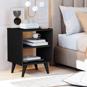 Cabeceira Cama Casal 140cm Kit c/ 2 Mesa de Cabeceira Preto Fosco