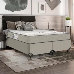 Cama Box Queen Bipartido + Colchão D33 One Face - Suede Bege