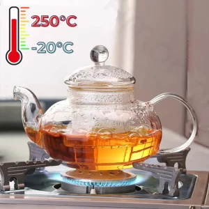 Chaleira Bule De Vidro Com Infusor Chá Direto Ao Fogo Resistente Ao Calor 800ml