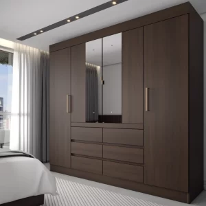 Guarda-Roupa Casal Honey 4 Portas 6 Gavetas com Espelho ébano - Panorama Móveis