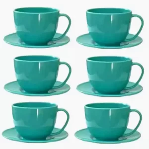 KIT DE 6 XÍCARAS DE CHÁ 200 ML + 6 PIRES EM ACRÍLICO COZINHA CAFÉ BISCOITO MÃE AMIGAS CHOCOLATE CAPUCCINO