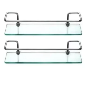 Kit 2 Porta Shampoo de Alumínio Base de Vidro Reto Prateleira para Banheiro Cozinha Organizador 30cm