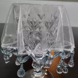 Kit 4 Cobre Jarra Com Pedraria Bordado Tule Transparente 25 Cm Fruteira Boleira