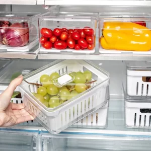 Kit 4 Organizadores Geladeira 2,2 Litros Acrílico Com Cesto para Alimentos Vegetais Cozinha Ou
