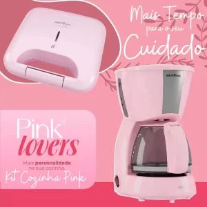 Kit Cafeteira + Sanduicheira Rosa Britânia ( Não Gruda )