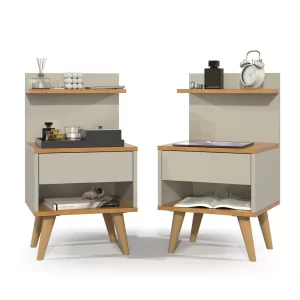 Kit com 2 Mesa de Cabeceira Retrô Com 1 Gaveta Sleep Decor - Cores