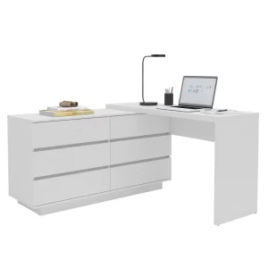 Mesa para Escritório Diretor em L 6 Gavetas 100% MDF Oring Yescasa Branco