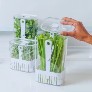 Organizador De Geladeira Porta Temperos Ervas Frescos Clear Fresh Acrílico com Tampa e Cesto Cozinha