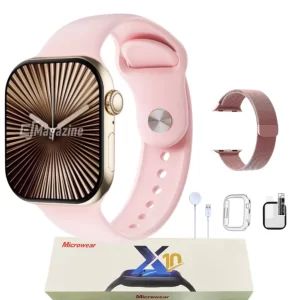 Relógio Inteligente S10 Series 10 – Lançamento 2025 Original c/ Nota fiscal + garantia 3 meses      GANHE DE BRINDE UMA LINDA PULSEIRA DE METAL MILANESE, CASE E PELICULA DE PROTEÇÃO (PELICULA JÁ APLICADA)    Bateria dura em media 3 dias (variando de acordo com a configuração e uso).      Especificações / Funções:     Tela IPS 320 x 380 de 2,08" Tamanho da caixa do relógio 46mm Tecnologia Always On Display CHAT GPT em português Leitor E-Book Trava de pulseiras Ilha Dinâmica que exibe notificações, chamadas e músicas tocadas em seu Smartwatch Resistente a água (respingos de agua), não pode ser usado para mergulho e imersão em água, não é resistente a água quente ou morna. Sistema autodrenagem de água Compatível Android 4.4 e acima, IOS 9.0 e acima GPS integrado no App Mactivepro para monitoramento de atividades físicas e rotas 6 Estilos de Menu Interativos com o Sistema Jogos Faz e recebe ligações via bluetooth Recebe mensagens do Wtsp Recebe mensagens de Redes Sociais Abas de atalhos rápidos Troca Pulseiras (Compatível com pulseiras no tamanho 42 ao 49mm) Coroa giratória funcional e integrativa ao sistema Bloqueio de tela por senha Estilos de Menu interativos com o botão coroa Programa de ‘metas alcançadas’ para calorias/passos Monitor de passos Monitor de sono Monitor de sedentarismo Calculadora Lanterna Modo massagem Monitor de decibéis Monitor de esportes (Corrida/Caminhada/Ioga/Funcional/Bicicleta/Aeróbico/Força/Dança/Artes Marciais/Futebol/Pular Corda/Treino Livre, entre muitos outros) Monitor de calorias gastas, distância, tempo e passos durante o treino Prevenção de enjoos de viagem Tradução AI Previsão do tempo Treino de respiração Assistente de voz Cronômetro Music Player Controle remoto da câmera do celular Contagem regressiva Rastreamento do ciclo menstrual feminino +500 opções de planos de fundo (whatfaces) Adicione fotos e vídeos da galeria do seu celular como fundo de tela do relógio      Recomendações / Conservação e Uso:    O Smartwatch é resistente a água, podendo suportar pingos de chuva ou respingos de água.  Não molhar em água quente ou morna;  Não nadar e mergulhar e não usar em sauna ou chuveiro;  A garantia não cobre danos ocasionados por água;  Não utilizar carregador turbo/rápido e carregadores Apple;  Não use em carregadores turbo, superiores a 5V/1,5A;  Não use um carregador de voltagem superior a 110v (caso em sua região não tenha, indicamos que utilize qualquer entrada USB de aparelhos como televisão, videogame e etc) não utilizar em tomadas 220v;  Mantenha em seu Smartwatch os dois selos que se encontram na parte de traz do produto, isso garante a autenticidade e garantia gratuita ofertada pelo vendedor.       Itens Incluso na Embalagem:     1 Relógio inteligente S10 com a pulseira de silicone  1 Pulseira Metal Milanese na cor respectiva do relógio  1 Película de proteção em gel (Já Aplicada)  1 Case de Proteção em Acrilico  1 Cabo para carregador por indução  1 Caixa original  1 Manual do usuário 10 Relógio Inteligente Feminino Rose Gold Microwear Chat GPT Original