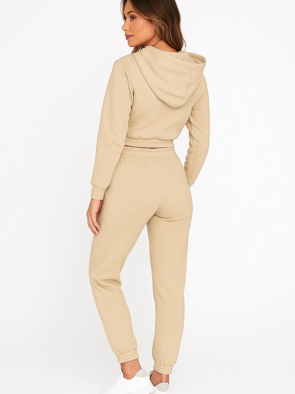 Conjunto Feminino de Moletom Calça Jogger e Cropped Com Capuz - Imagem 3