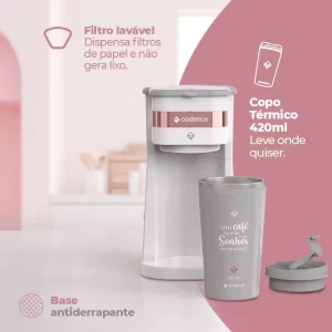 Cafeteira Elétrica Cadence Dream Rosé Gold Com Copo Térmico 220V