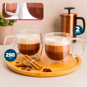 Canecas Vidro Parede Dupla 250ml Chá Café Par - Dolce Home