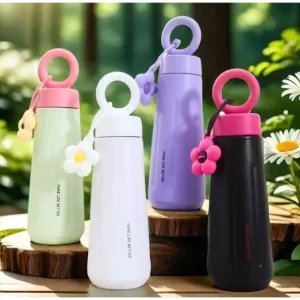 Garrafa de Aço lnoxidavel com alça e Chaveiro de Flor 450m