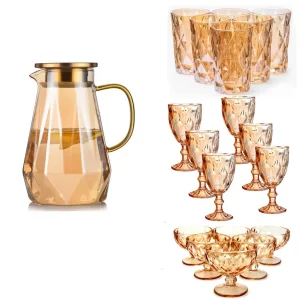 KIT COMPLETO Jarra Diamond 1,8L, 6 Taças 320ML, 6 Copos 390ML e 6 Taças de sobremesa Presente