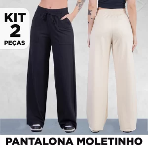 Kit 2 Calça Pantalona Moletinho Feminina Com Bolso Elegante Casual Confortável