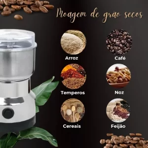 Moedor Multifuncional de Café e Especiarias 110V com Design em Aço Inoxidável 4 Lâminas Moby
