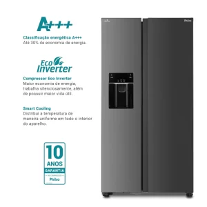 Geladeira | Refrigerador Philco Frost Free Eco Inverter 513L Dispenser de Gelo e Água Inox