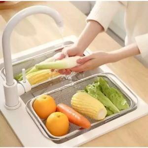 JD Escorredor de pia inox peneira Alça retrátil fruteira alimentos