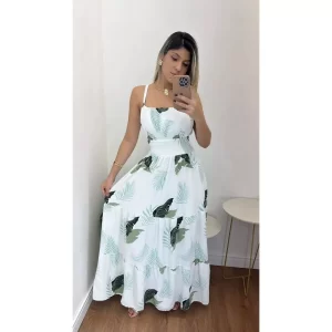 Vestido Longo Branco Estampado – Leveza e Estilo para Dias de Verão