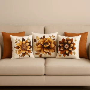KIT 5 ALMOFADAS BOHO DECORATIVAS FLORAIS LUXO | ESTAMPAS EXCLUSIVAS + SUEDE TERRACOTA | 45x45cm | SOFÁ CAMA